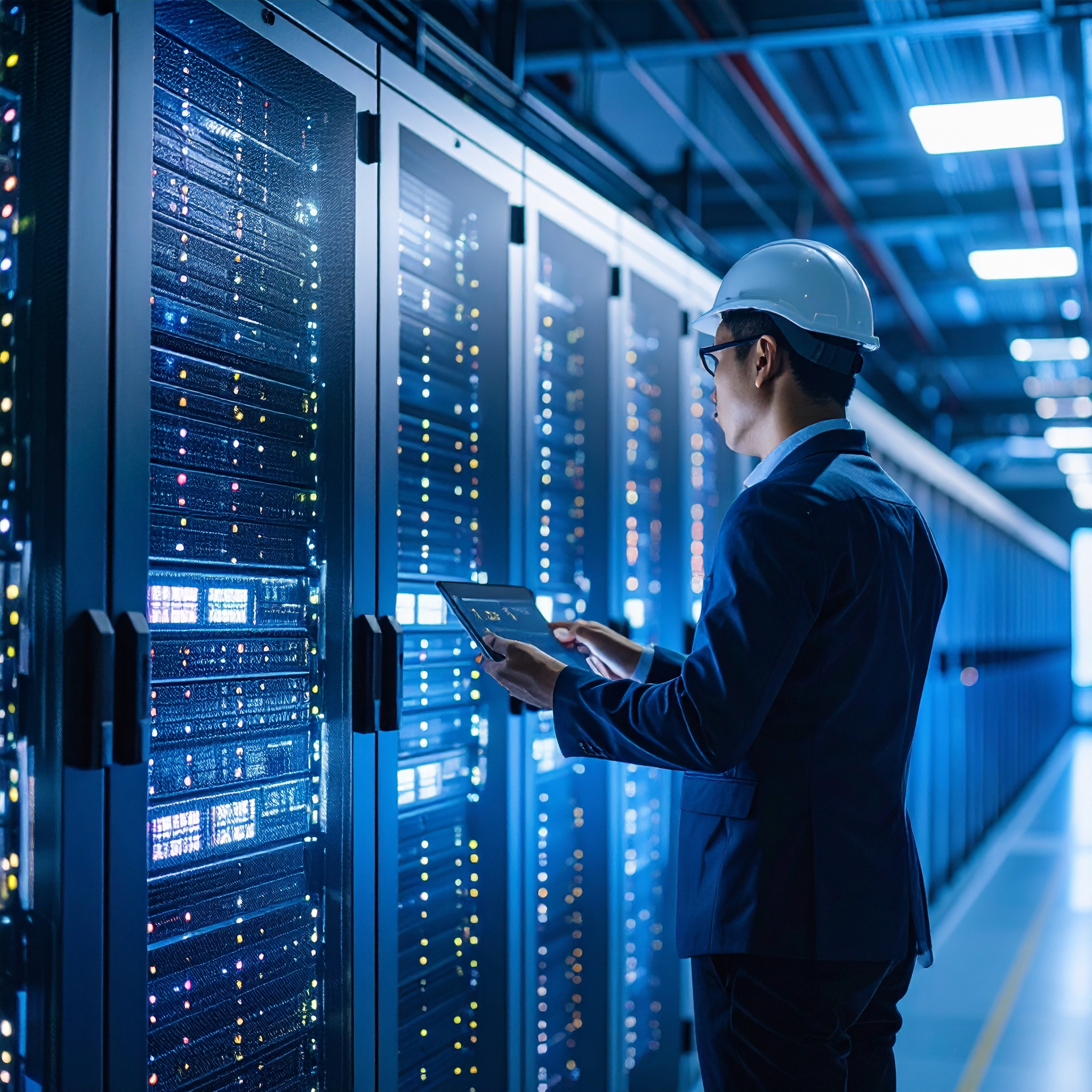 中小企業がデータセンターに導入した機器を監視・保守している様子