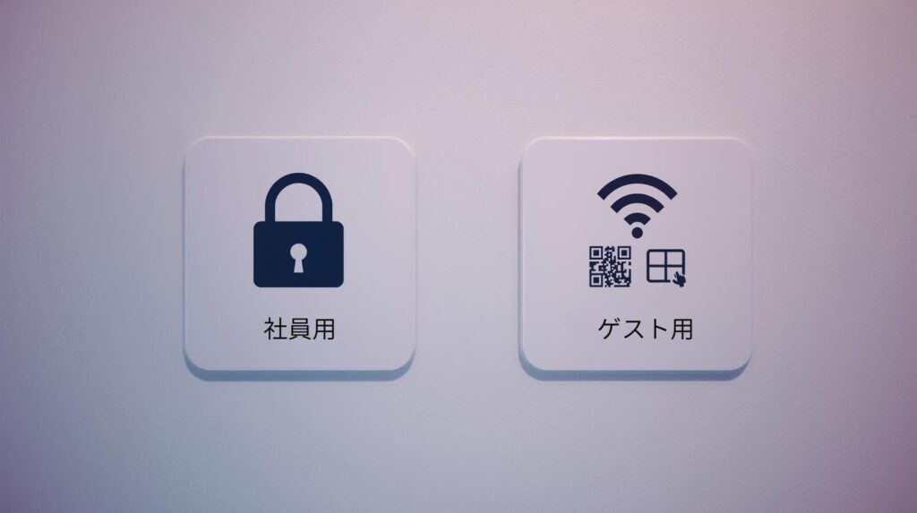 社員用SSIDとゲスト用SSIDを分けて運用するスマートなWi‑Fi設定のイメージ