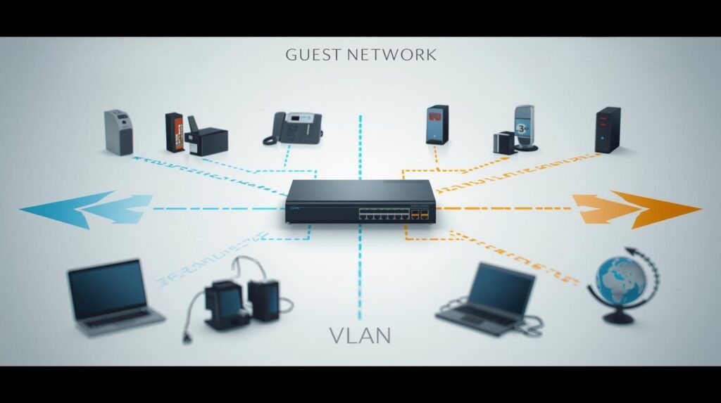 VLANで社内LANとゲストWi‑Fiを論理的に分離したネットワーク構成図